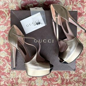 Gucci Women's Gold Peep Toe Heels Size 38